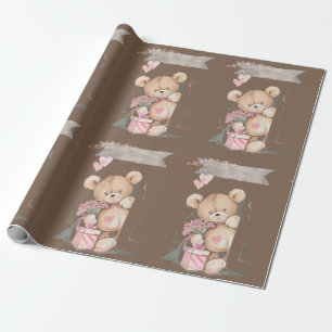 Schattige Waterverf Teddy Bear Welkom Baby Cadeaupapier