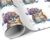 Schattige Waterverf Uil Cadeaupapier (Rol Hoek)
