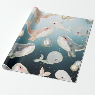 Schattige Waterverf Walvissen In De Blauwe Zee Cadeaupapier
