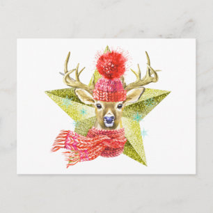 Schattige Waterverf Winter Herten Star Briefkaart
