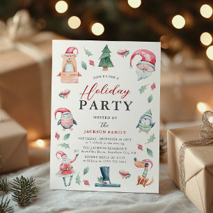 Schattige Waterverf Winter Kerstvakantie Feest Kaart
