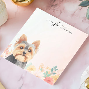 Schattige Waterverf Yorkie Bloemige Gepersonalisee Notitieblok