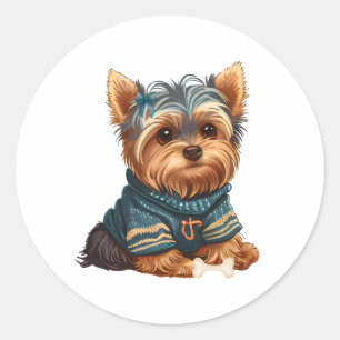 Schattige Waterverf Yorkshire Terrier Puppy Ronde Sticker