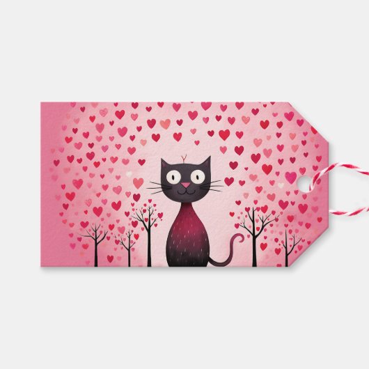 Schattige Wees mijn Valentijn Cat in Pink Heart Fo Cadeaulabel (Voorkant (Horizontaal))