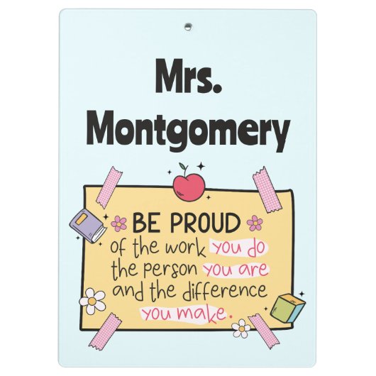 Schattige wees trots op gepersonaliseerde lerarenk klembord (Achterkant)
