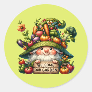 Schattige welkom tuin kabouter ronde sticker
