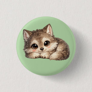 Schattige Welpenwolf met Grote Ogen Ontspannen Bos Ronde Button 3,2 Cm