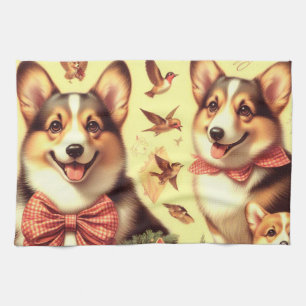 Schattige Welsh Corgi Cardigan Illustratie Theedoek