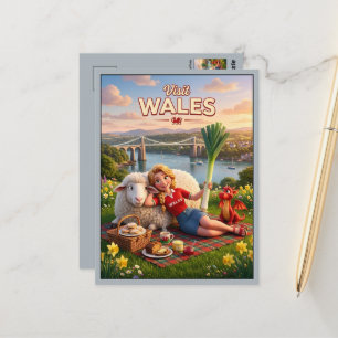 Schattige Welshe Draak Bezoek Wales Reis Briefkaart