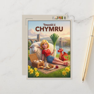 Schattige Welshe Draak Ymweld â Chymru Reis Briefkaart