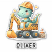 Schattige werkerdinosaurus op een graafmachine sticker (Voorkant)
