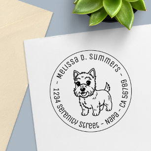 Schattige West Highland Terrier-hond Ronde Adres Zelfinktende Stempel