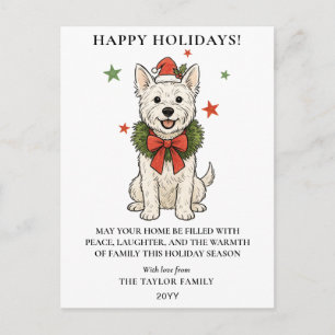 Schattige Westie Witte Terrier Hond Rode Strik Kra Feestdagenkaart