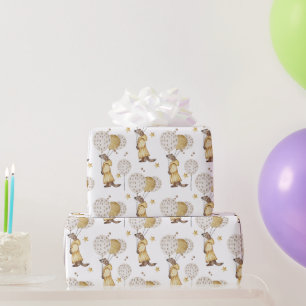 Schattige Wezel Gekleed in Geel, Ballonnen Cadeaupapier