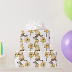 Schattige Wezel Gekleed in Geel W/Yellow Flowers Cadeaupapier