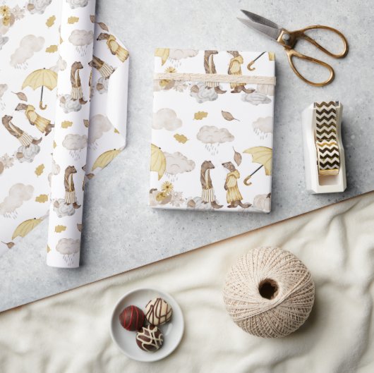 Schattige Wezel gekleed in gele, gele paraplu Cadeaupapier (Crafts)