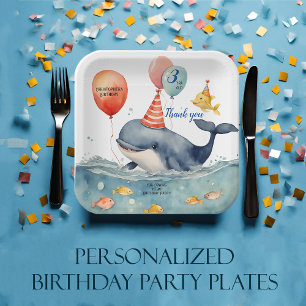 Schattige Whale Boys Verjaardag Gepersonaliseerd D Papieren Bordje