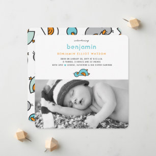 Schattige Whimsical Baby Eendjes Baby Jongen Foto  Aankondiging