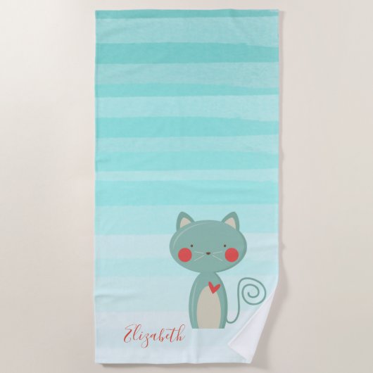 Schattige whimsical Cartoon Cat - Personalized Strandlaken (Voorkant)