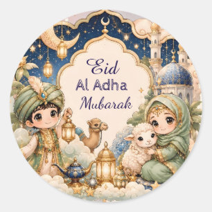 Schattige Whimsical Eid Al Adha Mubarak Kids Mosli Ronde Sticker