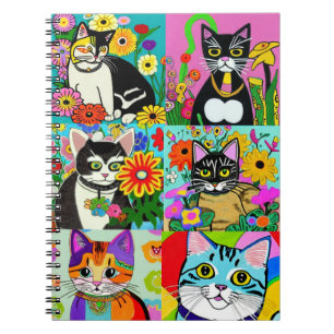 Schattige Whimsical Fook Kunststijl Cartoon Katten Notitieboek