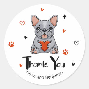 Schattige Whimsical Franse Bulldog Bedankt Ronde Sticker