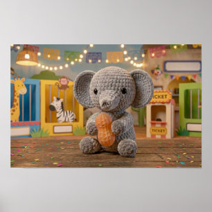 Schattige Whimsical Gehaakte Olifant in de Dierent Poster