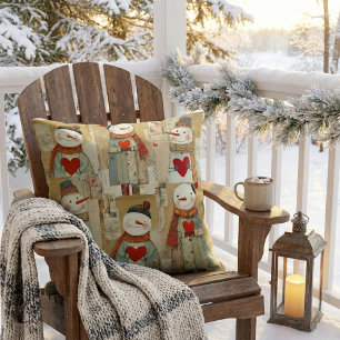 Schattige Whimsical Harten Sneeuwman Winter Kussen