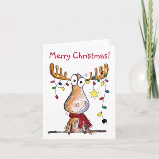 Schattige Whimsical Kerst Eland Kaart (Voorkant)