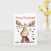 Schattige Whimsical Kerst Eland Kaart (Gele Bloem)