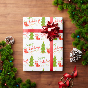 Schattige Whimsical Kerst Iconen PRETTIG FEest Cadeaupapier