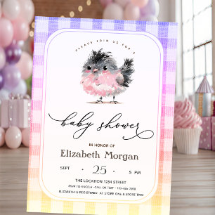 Schattige Whimsical Kip Plaid Baby Shower Kaart