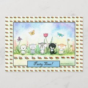 Schattige Whimsical Kitty Puppy Lieveheersbeestje Kaart