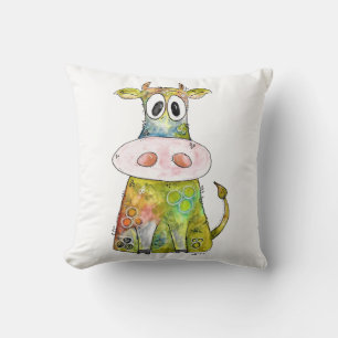 Schattige Whimsical Kleurrijke Koe Kussen