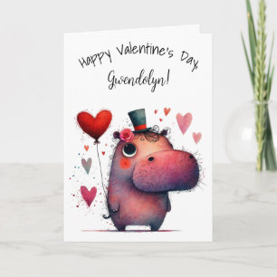 Schattige Whimsical Nijlpaard Gelukkig Valentijnsd Kaart