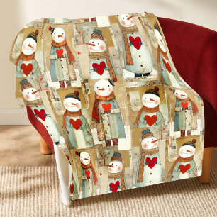 Schattige Whimsical Sneeuwman Aarde Liefde Fleece Deken