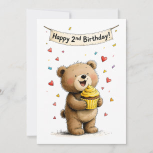 Schattige Whimsical Teddibeer Gefeliciteerd 2e Ver Kaart