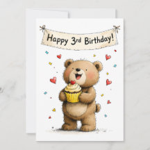 Schattige Whimsical Teddibeer Gefeliciteerd 3e Ver