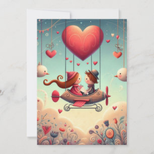 Schattige Whimsical Valentijnsdag Ballon Feestdagenkaart
