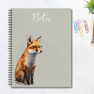 Schattige Whimsical Waterverf Vos in Bril Notitieboek