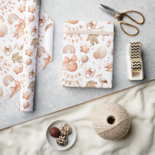 Schattige Whimsy Baby shower Beige Wrapping Paper Cadeaupapier