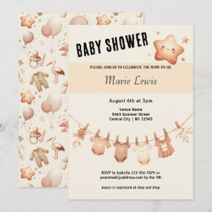 Schattige Whimsy Baby shower - Kledinglijn Uitnodi Kaart