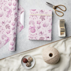 Schattige Whimsy Baby shower Roze Verpakking Papie Cadeaupapier