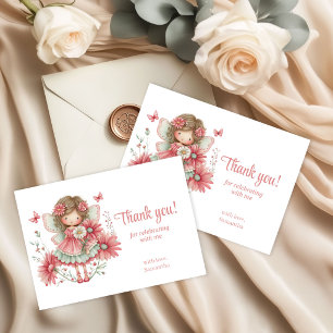 Schattige Whimsy Fee Roze Bloemen 2e Verjaardag Da Bedankkaart