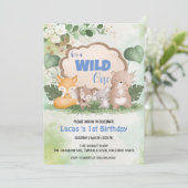 Schattige Wild Een oerwoud Dier 1e Verjaardagsfees Kaart (Staand voorkant)