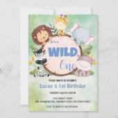 Schattige Wild Een oerwoud Dier 1e Verjaardagsfees Kaart (Voorkant)