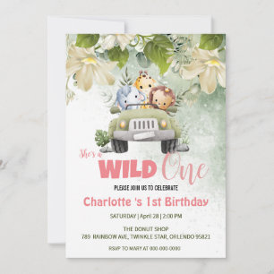 Schattige Wild One safari baby welp 1e Verjaardag  Kaart