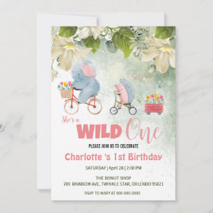 Schattige Wild One Safari Dieren fiets 1e Verjaard Kaart