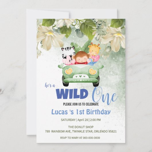 Schattige Wild One Safari Dierenliefde Auto 1e Ver Kaart (Voorkant)