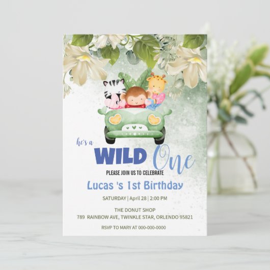 Schattige Wild One Safari Dierenliefde Auto 1e Ver Kaart (Staand voorkant)